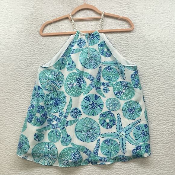 Lilly Pulitzer Target Shirt Womens Blue Sea Life Beach Shells Starfish Halter - Picture 2 of 9